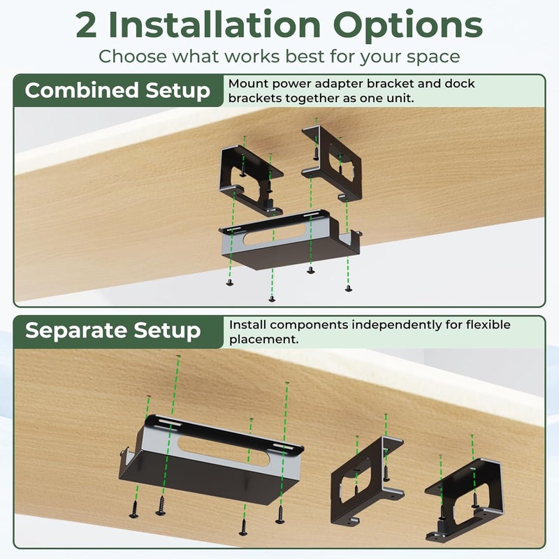 Motiexic Adjustable Under Desk Mount Exclusive for CalDigit TS3 Plus / TS4 / TS5 Dock & Power Brick, Space-Saving Thunderbolt 3/Thunderbolt 4 Dock Holder with Cable Straps, Easy Install with All Screws - Image 3